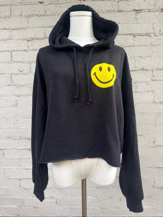 Aviator Nation Smiley 2 Relaxed Cropped Pullover Hoodie Black Size S - Picture 10 of 13